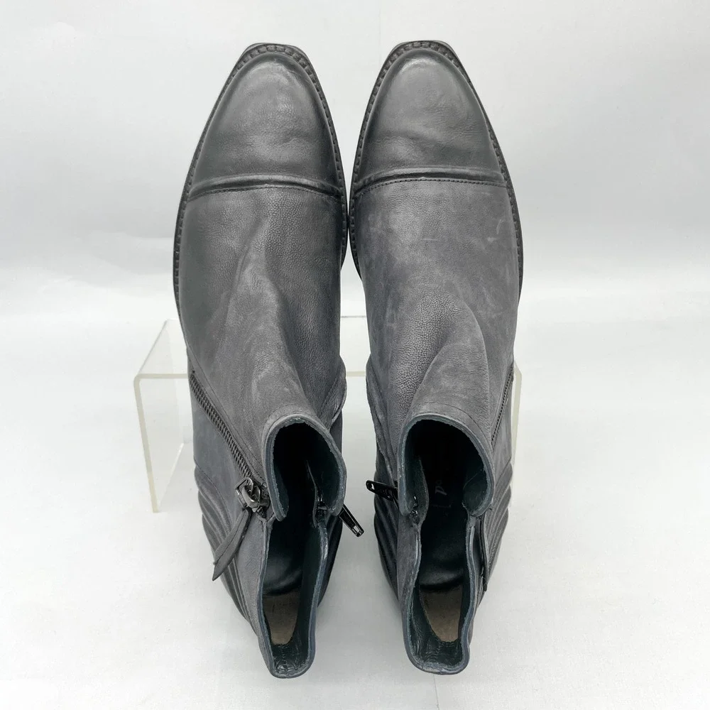 Paul Green Womens UK 7.5/ 10 Diandra Boots Black Leather Cap Toe Heel Booties